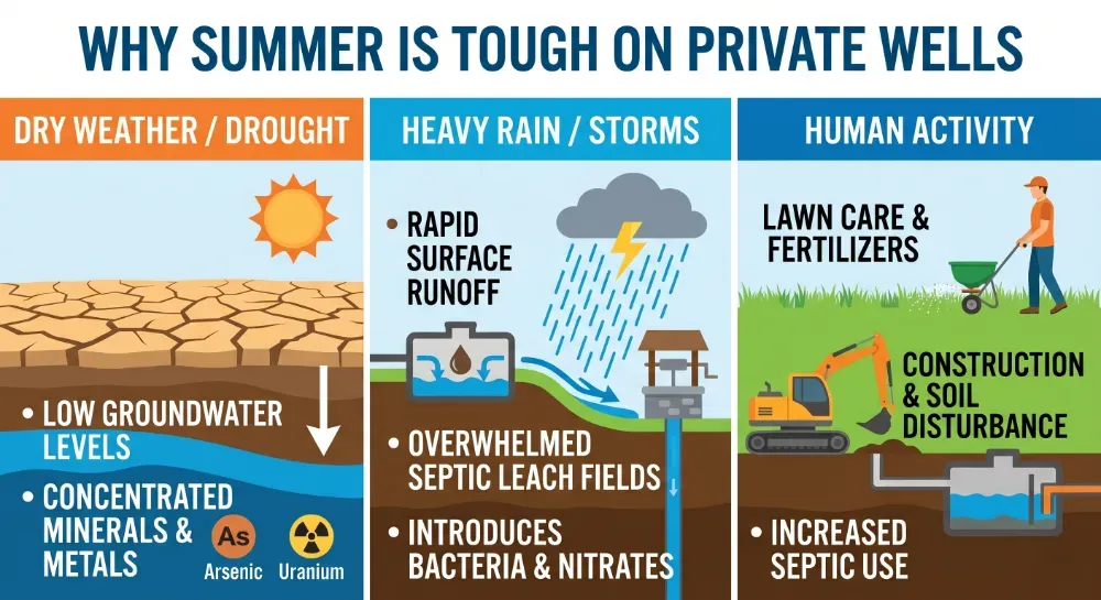 why summer is tough on well water